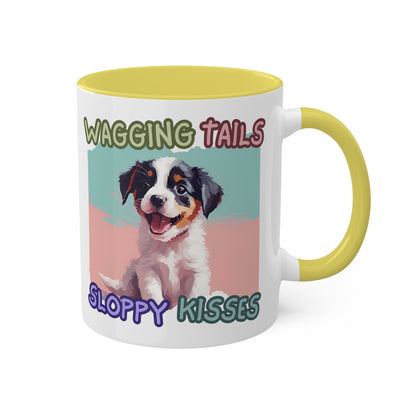 Wagging Tails Sloppy Kisses Colorful Mugs, 11oz