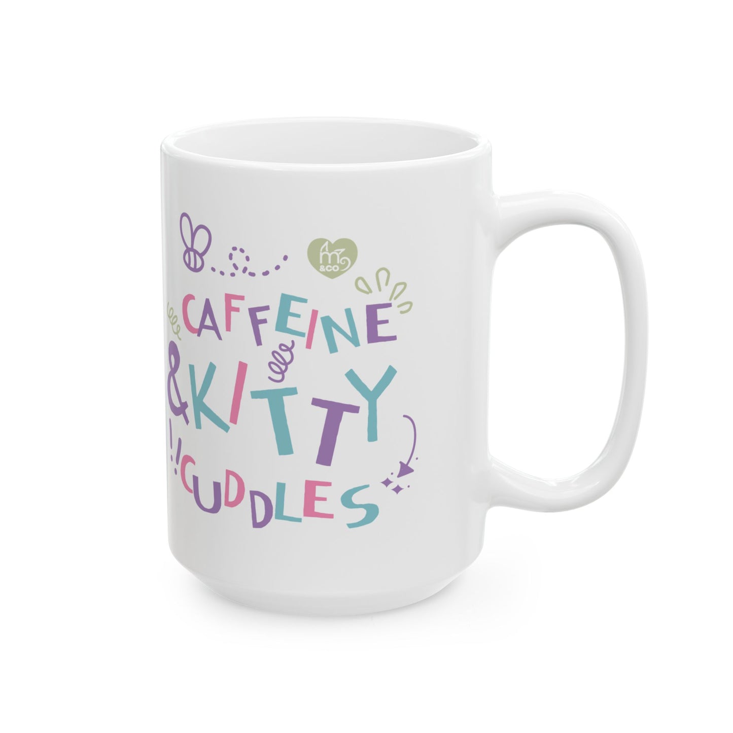 Caffeine and Kitty Cuddles Ceramic Mug, (11oz, 15oz)