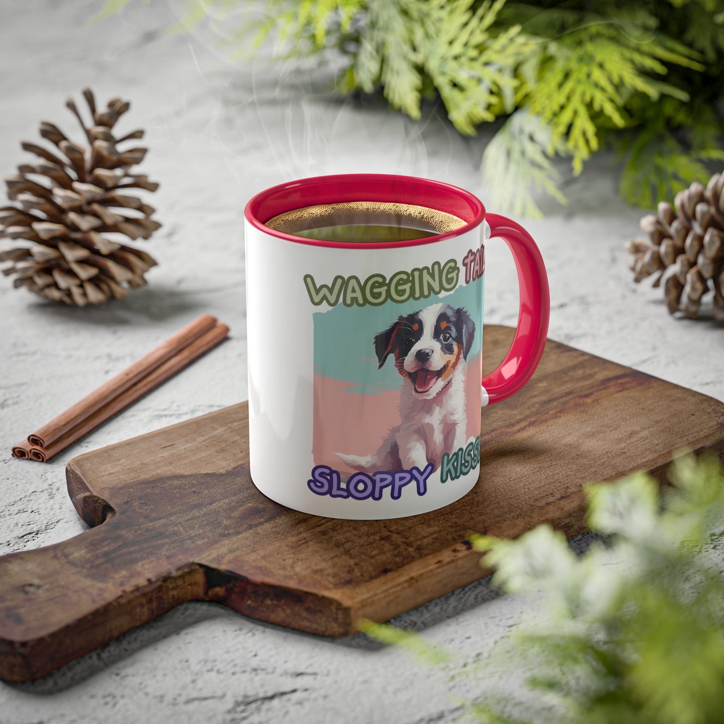 Wagging Tails Sloppy Kisses Colorful Mugs, 11oz