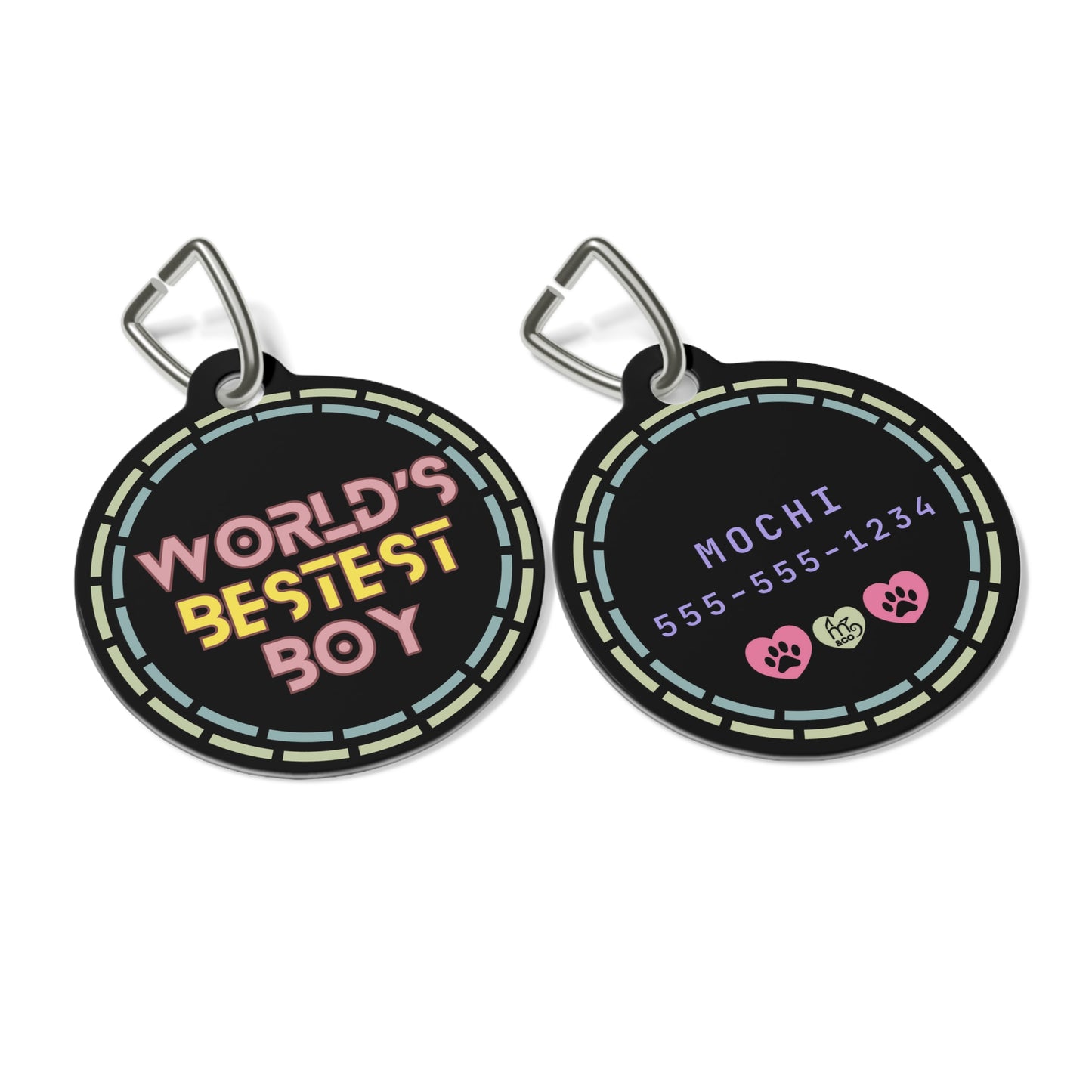 world's bestest boy pet tag front and back