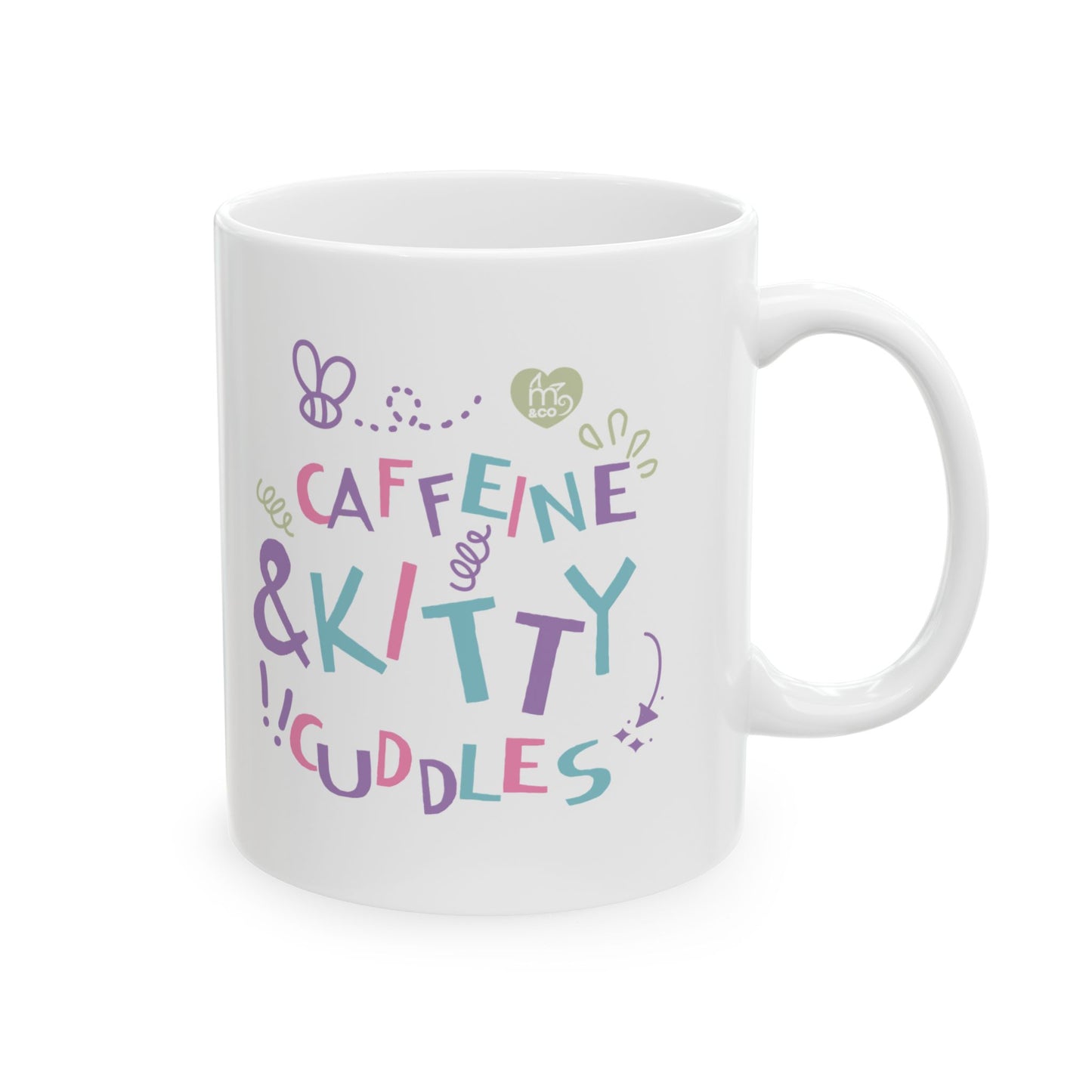 Caffeine and Kitty Cuddles Ceramic Mug, (11oz, 15oz)