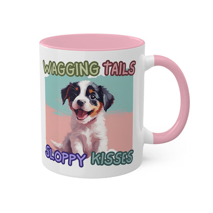 Wagging Tails Sloppy Kisses Colorful Mugs, 11oz