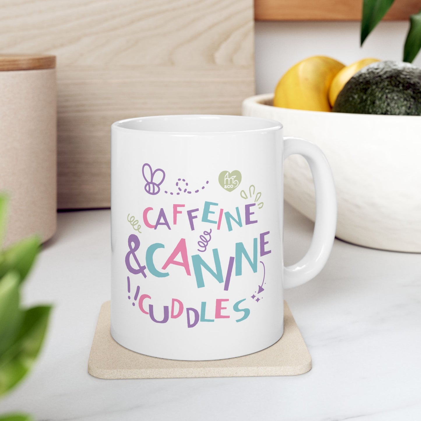 Caffeine and Canine Cuddles Ceramic Mug, (11oz, 15oz)